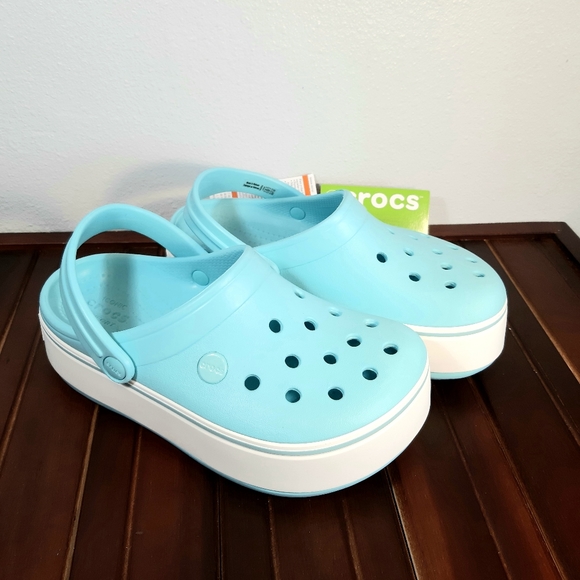 blue platform crocs